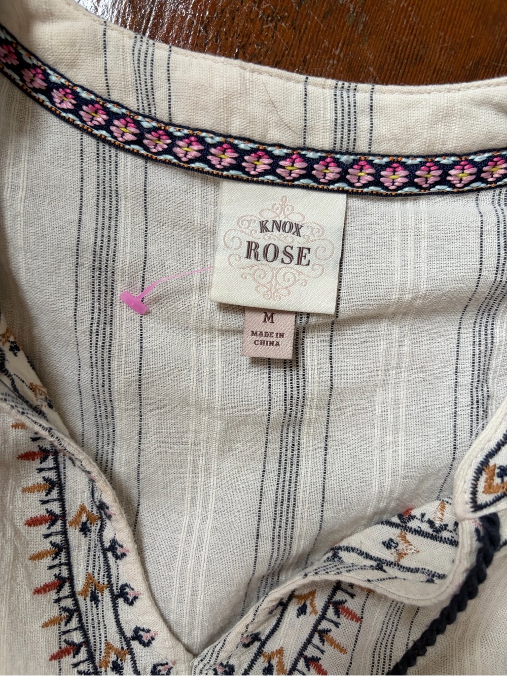 Knox Rose Cream Striped Blouse with Navy & Pink Trim